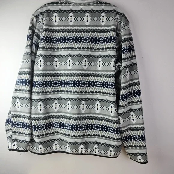 Eddie Bauer Mens M Pullover Fleece Aztec White Blue Gray Crew‎ Neck Soft LS Warm - Picture 5 of 8
